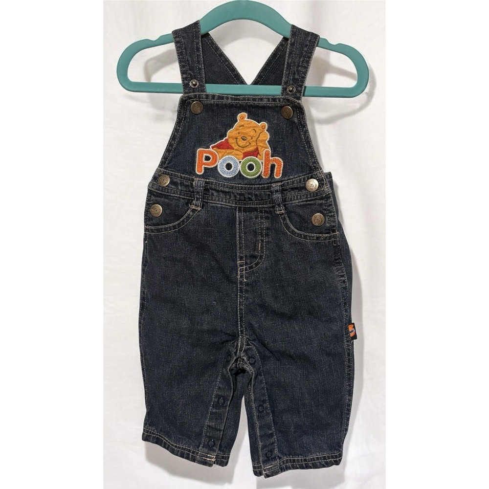 2007 Disney Store Pooh Carpenter Overalls 1966 Back Patch - Rumbly Loop 3-6M Y2K